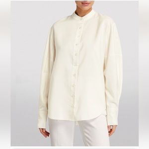 St. John Collection Marie 100% Silk Button Up Mandarin Blouse NEW $695 Small